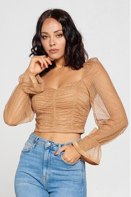 Blusa de mangas largas de mesh