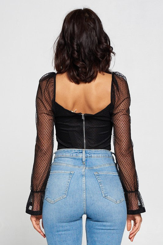 Blusa de mangas largas de mesh