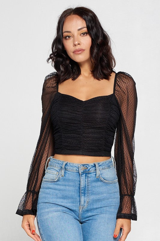 Blusa de mangas largas de mesh