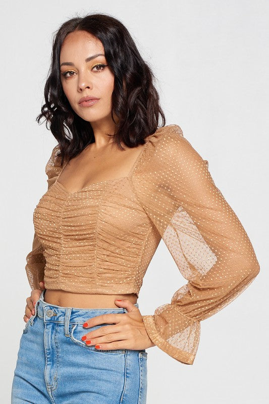 Blusa de mangas largas de mesh