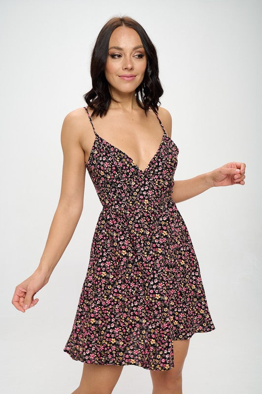 Vestido corto estampado, floral