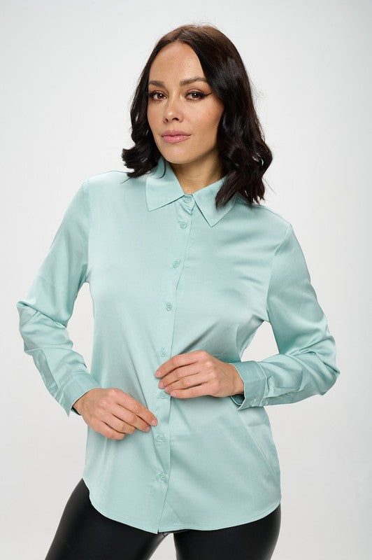 Blusa Camisera Satinada de manga larga