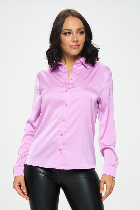 Blusa Camisera Satinada de manga larga