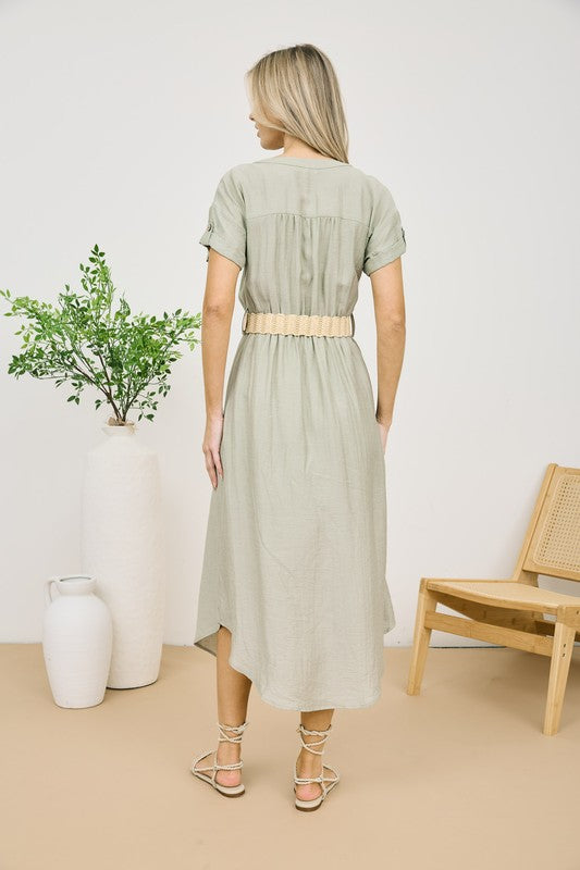 vestido midi con cuello de camisa