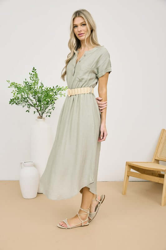 vestido midi con cuello de camisa