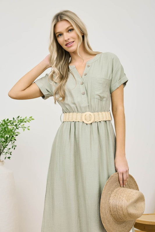 vestido midi con cuello de camisa