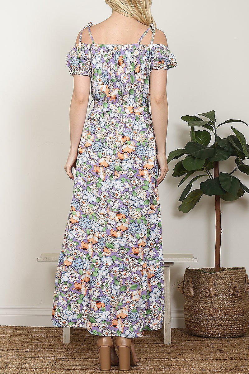 Maxi vestido manga corta y hombro caido,  estampado floral