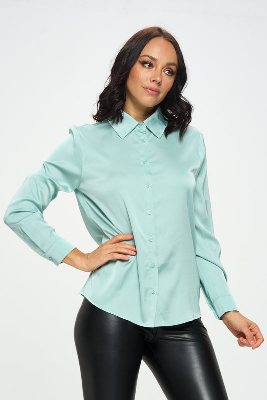 Blusa Camisera Satinada de manga larga